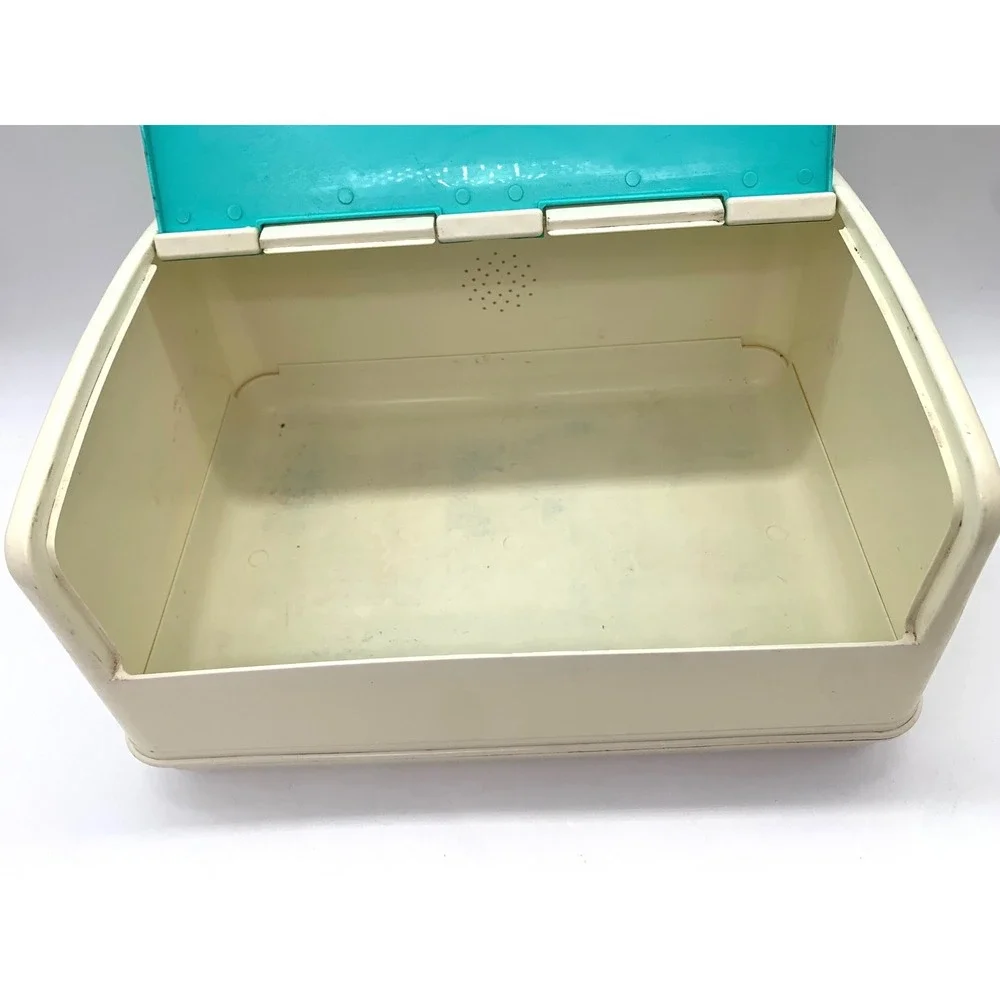 Vintage Plastic Bread Box Cream Teal Retro Kitchen Countertop Storage Bin